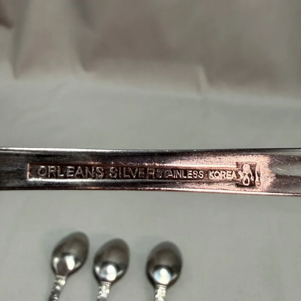 Orleans Silver Iced Tea Spoons ORL31 Stainless Steel Scroll Heel Vintage 7 3/8